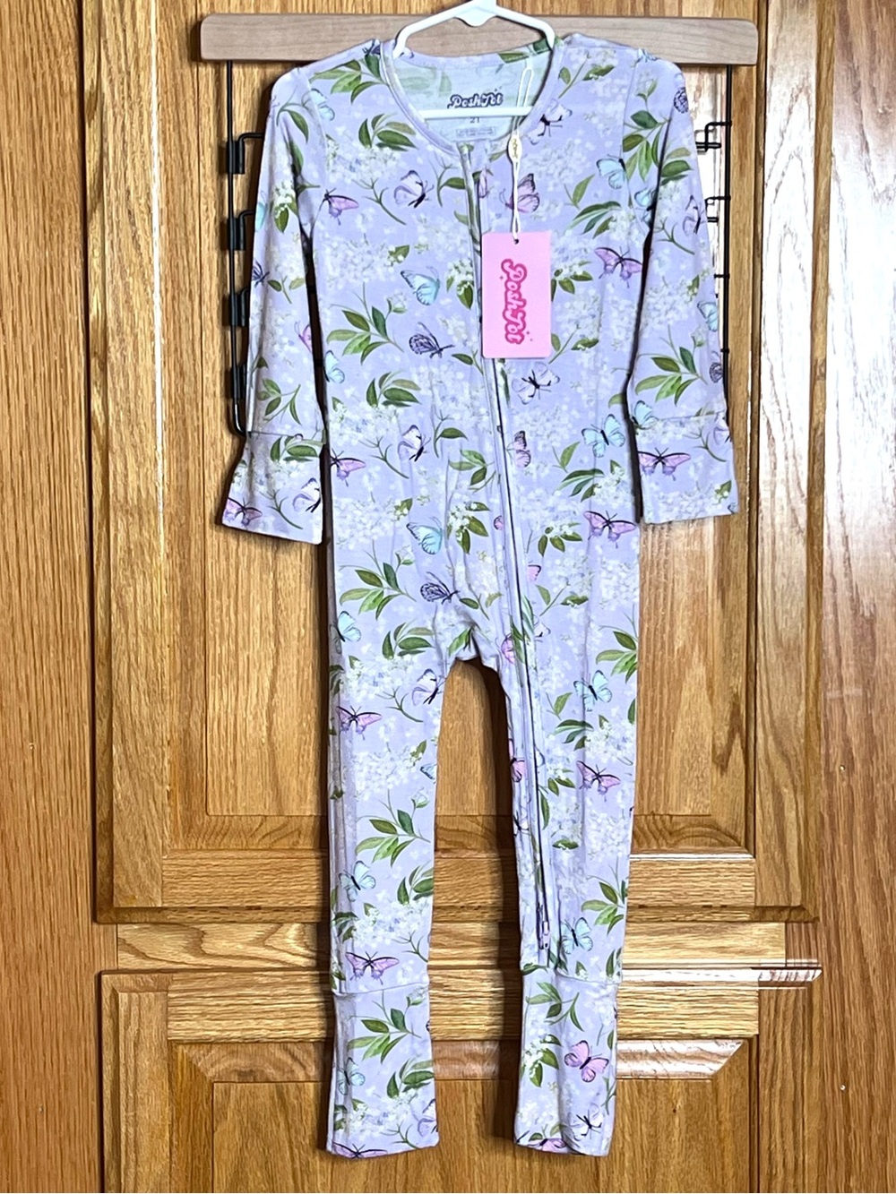 NEW Bamboo Sleeper Girls 2T Lavender Butterfly Floral Hand Foot Covers 2-Way Zip